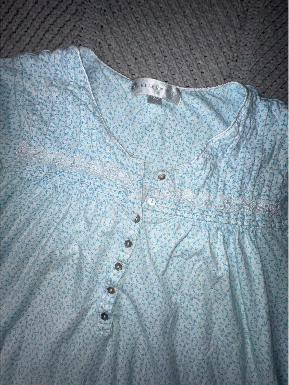 Eileen West Nightgown Ditsy Floral Flower Buttons Lace Trim Womens Size Small